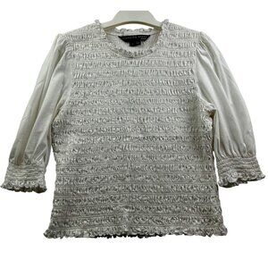 Veronica Beard Jeans Top Womens Medium Langston Smocked Puff Sleeve Ruffle Trim